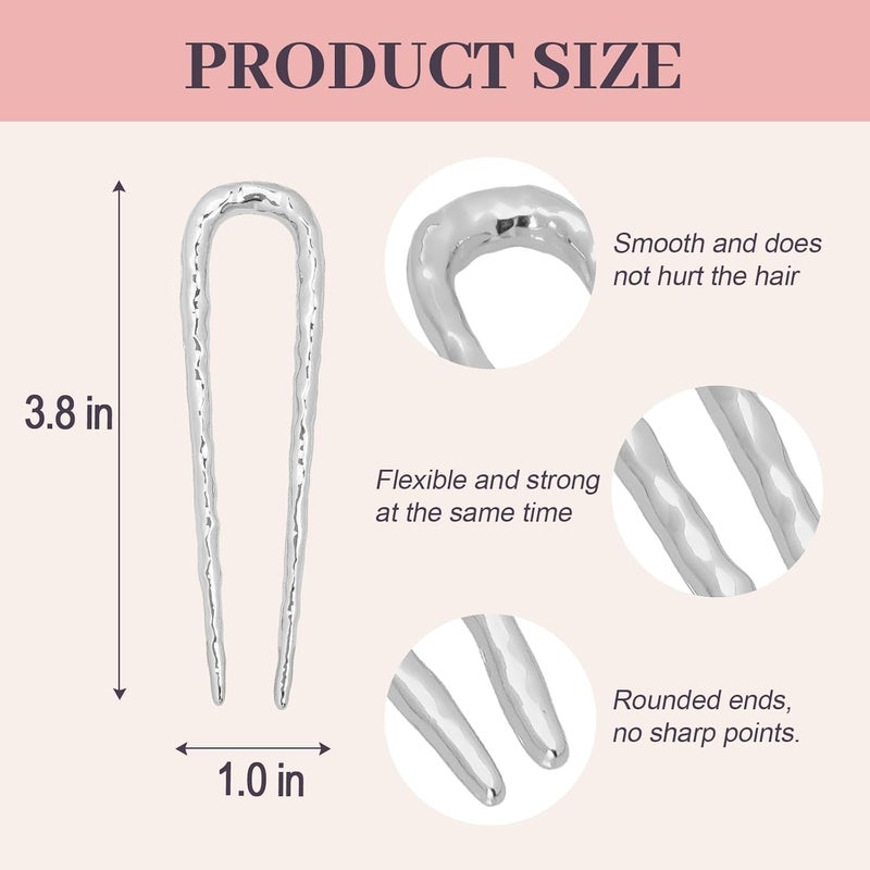 JIRIS 2PCS 3.8Inch French Hair Pins U-Shaped Pins for Women and Girls Fashion Metal Hair Pin French Twist Hair Pins for Buns, Updos,Stylish and Functional(set2-silver) - Image 2